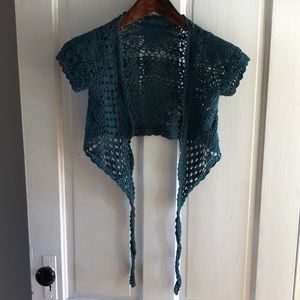 Crochet aqua tie front top